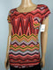 $98 New Free People Women's Short Sleeve Red Zig zag Blouse Top Size L - evorr.com