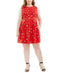 Anne Klein Women Red Printed Pleated Neck Tunic Dress Red Plus Size 16W - evorr.com