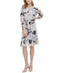 NEW Calvin Klein Women Gray Floral Print Long Sleeve Ruffle Dress Belted Size 14 - evorr.com