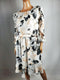 NEW Calvin Klein Women Gray Floral Print Long Sleeve Ruffle Dress Belted Size 14 - evorr.com