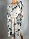 NEW Calvin Klein Women Gray Floral Print Long Sleeve Ruffle Dress Belted Size 14 - evorr.com