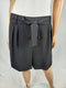 New BAR III Women Black Pleated Belted Shorts Gaucho Size 12 - evorr.com
