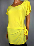 DKNY Womens Yellow Short Sleeve Scoop Neck Belted Stretch Blouse Top X-Large XL - evorr.com