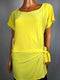 DKNY Womens Yellow Short Sleeve Scoop Neck Belted Stretch Blouse Top X-Large XL - evorr.com