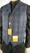 Tallia Men's Blue Olive Plaids Five Button Wool Vest Jacket Size 38R Sleeveless - evorr.com