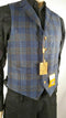 Tallia Men's Blue Olive Plaids Five Button Wool Vest Jacket Size 38R Sleeveless - evorr.com