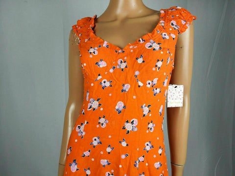 Free People Women Short Sleeve Orange Printed Mini Summer Dress Like A Lady S - evorr.com