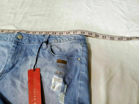 New Celebrity Pink Women Blue Cotton Denim Cuffed Jeans Shorts RED HOT Size 32 - evorr.com