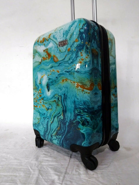 New MIA Viaggi Italy Spinner Luggage Hardcase Carry On Spinner Printed Aqua 23" - evorr.com