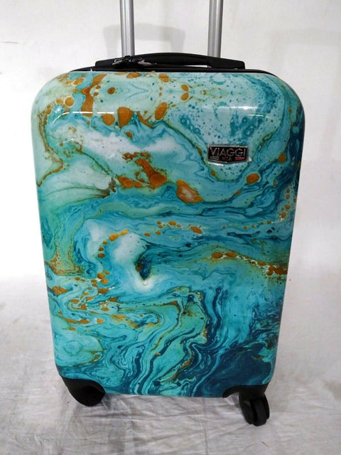 New MIA Viaggi Italy Spinner Luggage Hardcase Carry On Spinner Printed Aqua 23" - evorr.com