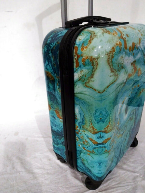 New MIA Viaggi Italy Spinner Luggage Hardcase Carry On Spinner Printed Aqua 23" - evorr.com