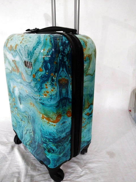 New MIA Viaggi Italy Spinner Luggage Hardcase Carry On Spinner Printed Aqua 23" - evorr.com