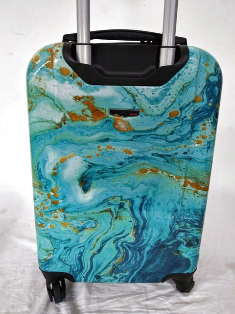 New MIA Viaggi Italy Spinner Luggage Hardcase Carry On Spinner Printed Aqua 23" - evorr.com