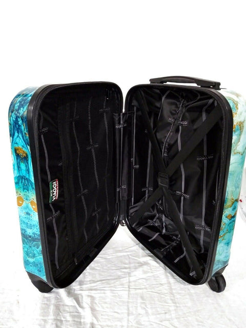 New MIA Viaggi Italy Spinner Luggage Hardcase Carry On Spinner Printed Aqua 23" - evorr.com