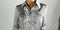 Kathy Che Women Collar-Neck Frill Button-Front Gray Polyester Shirt Top S - evorr.com