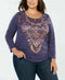 New Style&co. Women Long Sleeve Blue Metallic Printed Graphic Blouse Top Plus 1X - evorr.com