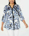 New JM Collection Women 3/4 Sleeve Blue Printed Button Shirt Blouse Top Plus 16W - evorr.com