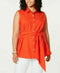 New TOMMY HILFIGER Womens Red Sleeveless Button Shirt Belted Blouse Top Plus 1X - evorr.com