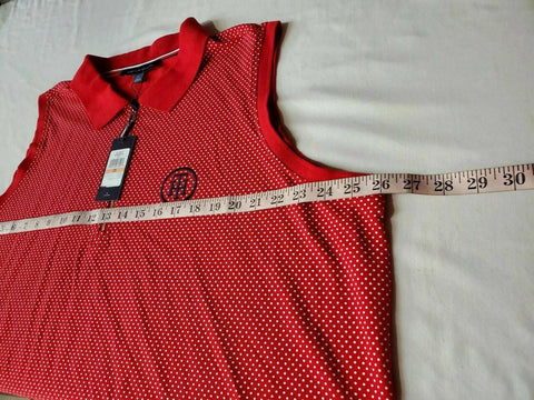 TOMMY HILFIGER Women Red Polka Dots 1/2 Zip Sleeveless Polo Blouse Top Plus 2X - evorr.com