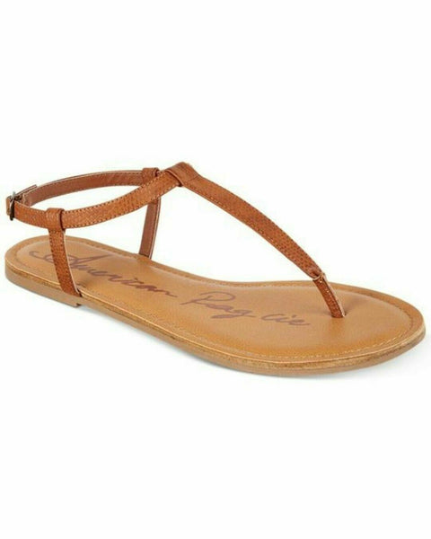 American Rag Women Akrista Leather Open Toe Casual T-Strap Cognac Shoe Size 6.5 - evorr.com