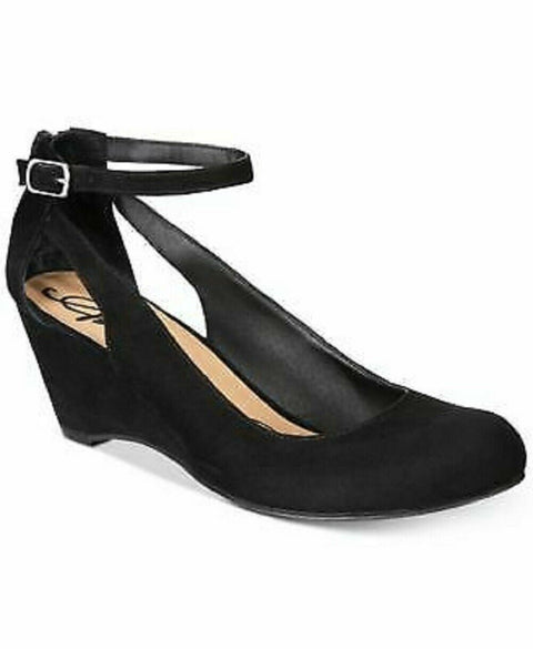 American Rag CIE Women Amiley Black Suede Chop Out Wedges Ankle Strap Shoes 7.5 - evorr.com
