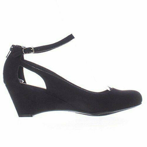American Rag CIE Women Amiley Black Suede Chop Out Wedges Ankle Strap Shoes 6 M - evorr.com
