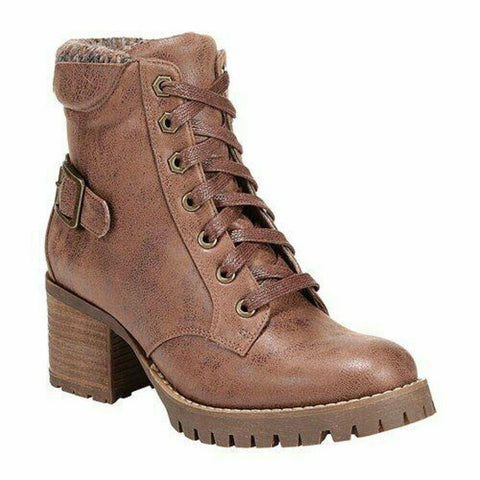 Carlos by Carlos Santana Women Gibson Ankle Boot Lace Up Tan Brown Shoes US 6.5 - evorr.com