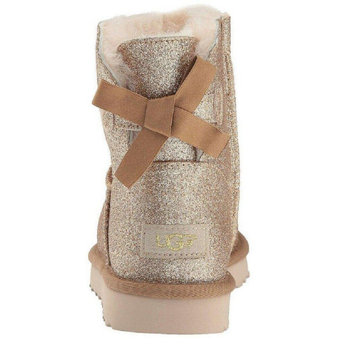 Authentic UGG Mini Bailey Bow Gold Sparkle Sneaker Boots Women US Size 7 Shoe - evorr.com