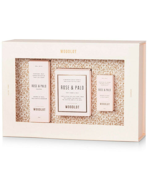 WOODLOT 3-Pc. Rose & Palo Gift Set Everyday Mist Candle Essential Oil cleansing - evorr.com