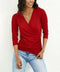 New INC Concepts Women Real Red Long Sleeve Blouse Top Ribbed Surplice Size S