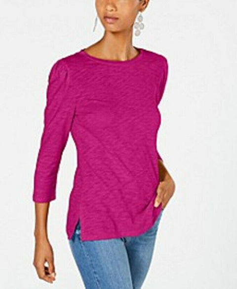 INC CONCEPTS Women Pink 3/4 Puff Sleeve Scoop Neck Blouse Top Cotton Tee Size XL