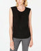 Kasper Women Pleated-Neck Sleeveless Black Blouse Pullover Top Stretch Petite XL