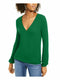 New INC Concepts Women Green Long Sleeve Blouse Top Ribbed Surplice Size XS