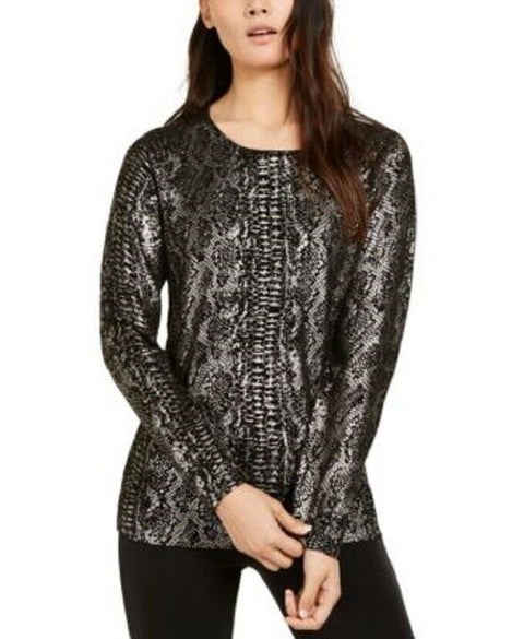INC International Concept Women Black Snake Print Long Sleeve Sweater Top Size M