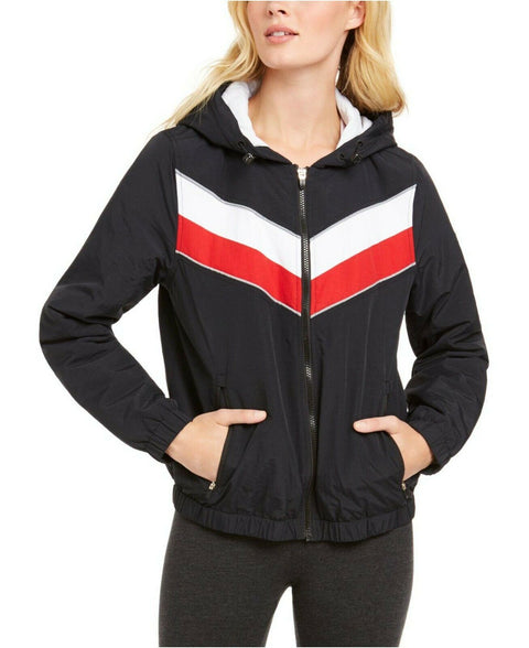 Tommy Hilfiger Womens Black Varsity Hoodie Jacket Long Sleeve Logo Size M