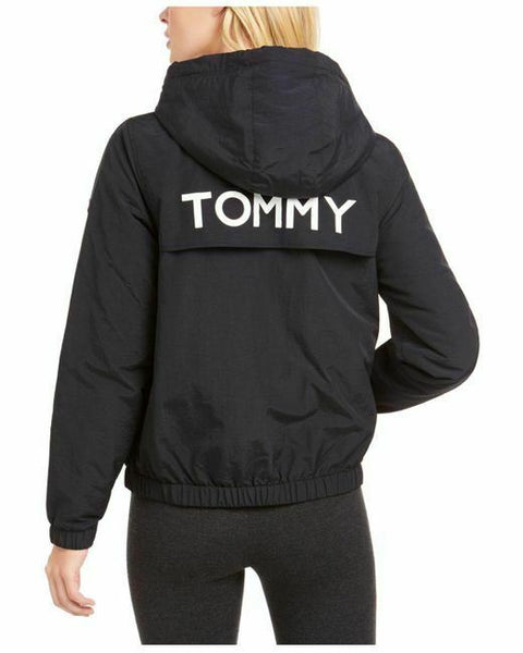 Tommy Hilfiger Womens Black Varsity Hoodie Jacket Long Sleeve Logo Size M