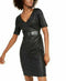 New INC CONCEPTS Women Black Foil Print Sheath Dress Short-Sleeve Black Size L - evorr.com