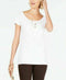 New INC Concepts Womens Short Sleeves White Lace-Up Sweater Blouse Top Size M - evorr.com