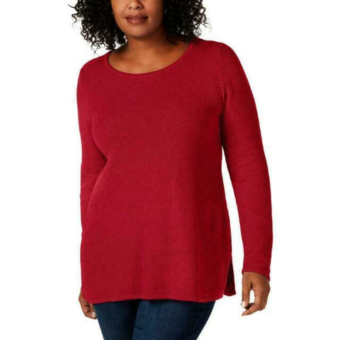 Charter Club Womens Red Seed-stitched Tunic Sweater Top Long Sleeve Plus 0X