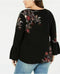New STYLE&CO. Women Long Bell Sleeve Jacquard Floral Sweater Black Plus 2X