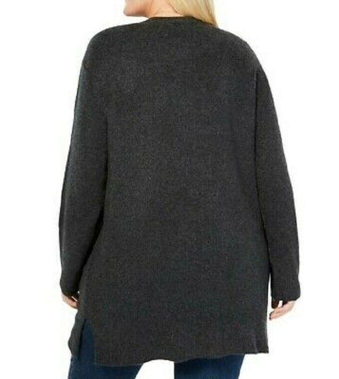 Style & Co. Womens Heather Ribbed Trim Cardigan Sweater Long Sleeve Gray Plus 1X