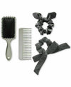Macy's 4-Pc Shiny Hair Don't Care Set Silver Brush Comb Scrunchies Brush Set