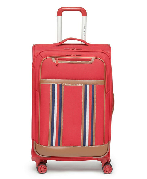 New Tommy Hilfiger Hartford 25" Check-In Luggage Suitcase Red Spinner