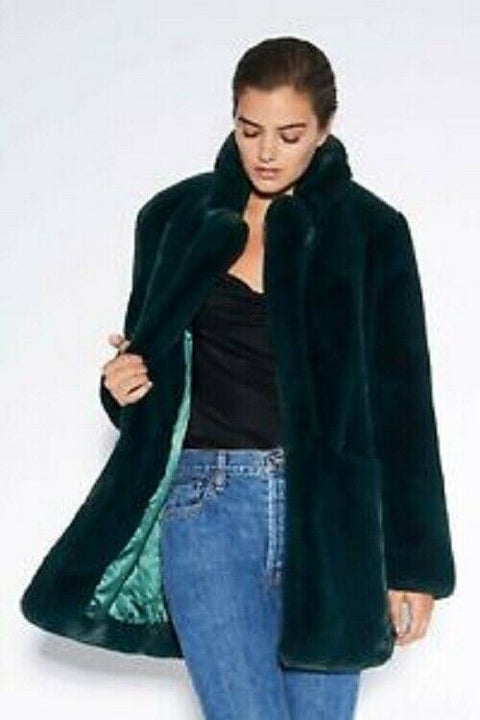 $245 NEW Apparis Eloise Faux-Fur Coat Emaral Green Winter Jacket Size L