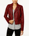 COFFEE SHOP Women Faux Leather Moto Jacket Red Zippered Pockets Size XS
