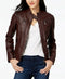 NEW JOUJOU Women Faux-Fur Brown Lined Winter Moto Jacket Zip Pockets Size M