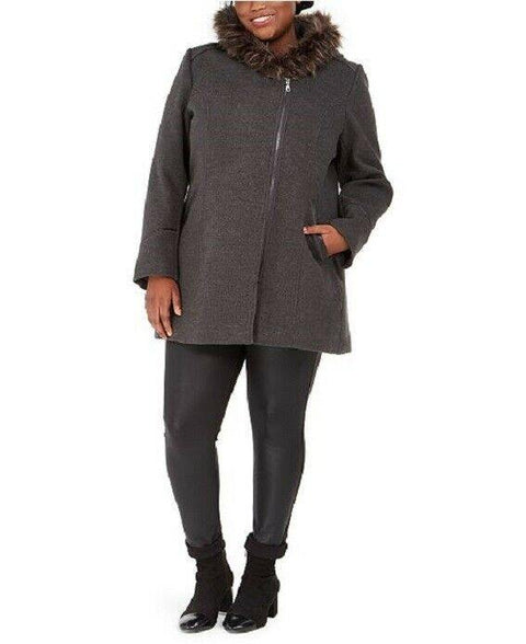 $119 NEW Maralyn & Me Faux-Fur Hooded Jacket Coat Charcoal Gray Size M - evorr.com