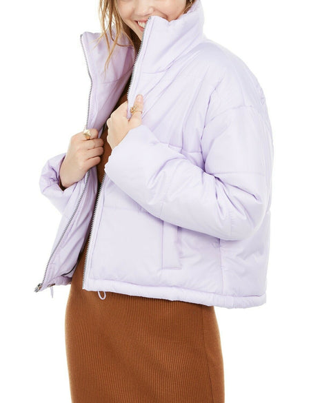 New Celebrity PINK Womens Purple Lavender Puffer Jacket Coat Zipper Up Pockets L