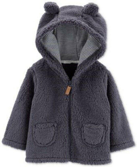New Carters Baby Boys Sherpa Hooded Cardigan Zip Up Jacket Soft SIZE 24 Months - evorr.com