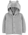 New Carters Boys Bear Hooded Cardigan Gray Button Up Sweater SIZE NB New Born